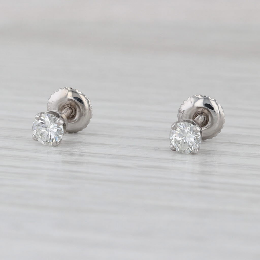 0.55ctw Diamond Stud Earrings 14k White Gold Round Solitaire Studs Screw Backs
