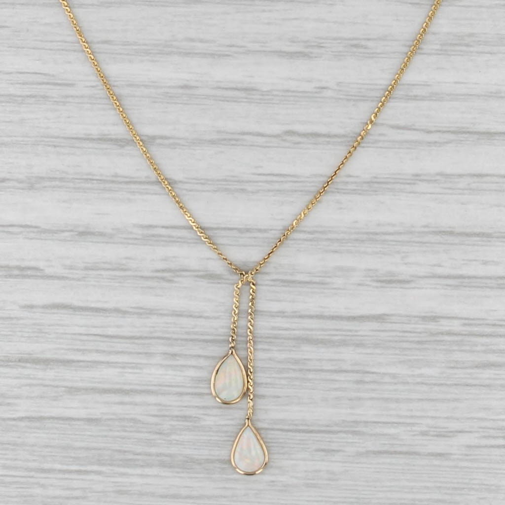 Teardrop Opal Lavalier Necklace 14k Yellow Gold 15.75" S-Link Chain