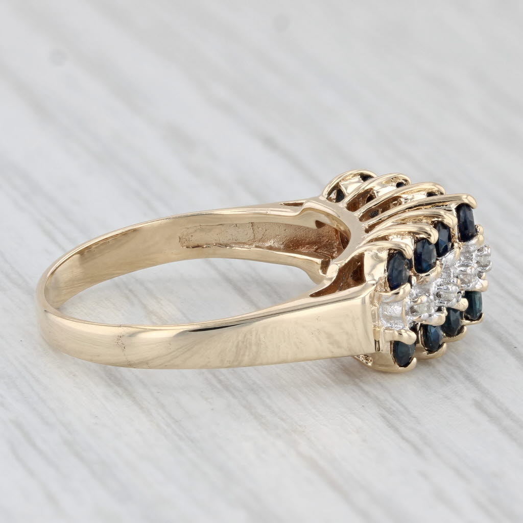Light Gray 0.92ctw Blue Sapphire Diamond Ring 10k Yellow Gold Size 6.25 Tiered Pyramid