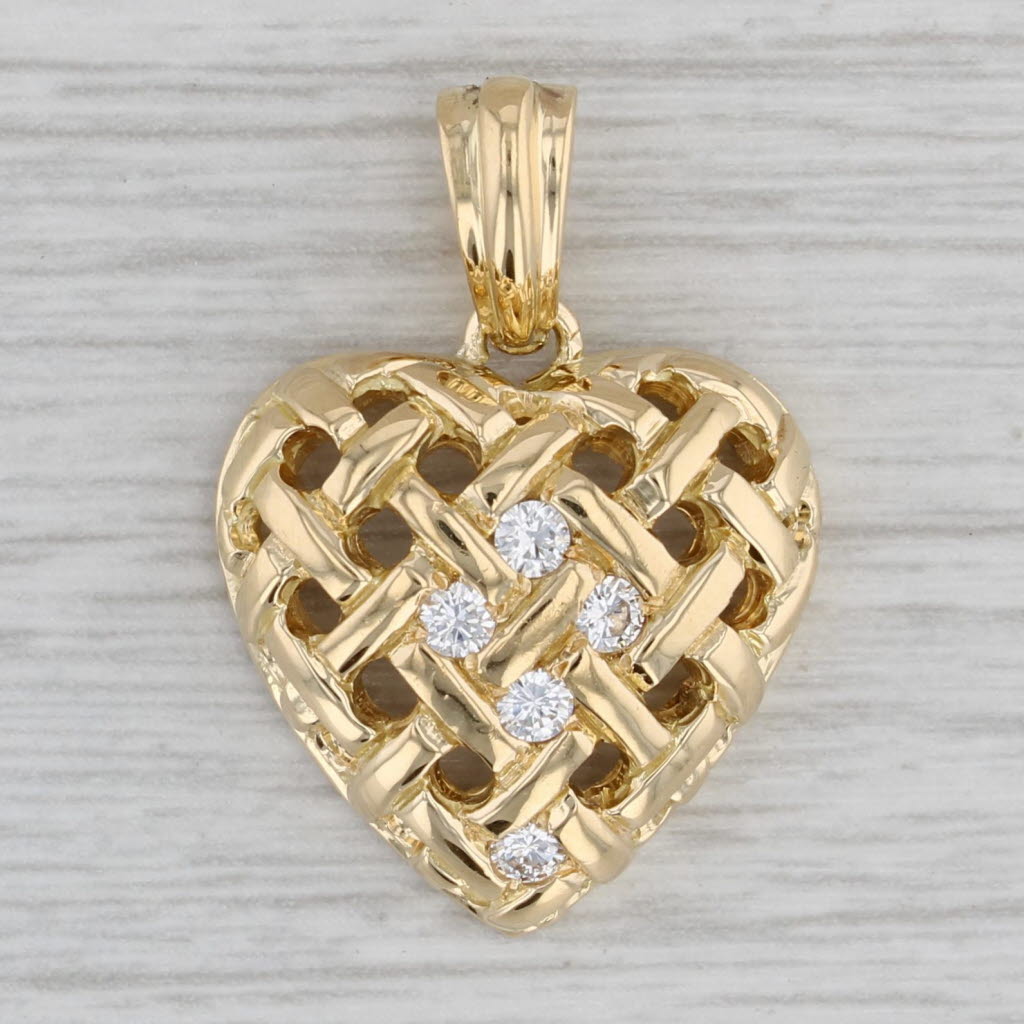 Gray 0.24ctw Diamond Lattice Work Heart Pendant 18k Yellow Gold