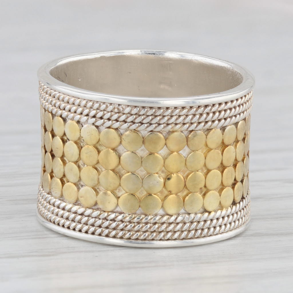 Light Gray Anna Beck Classic Wide Band Dots Ring Sterling Silver Gold Plated Size 8
