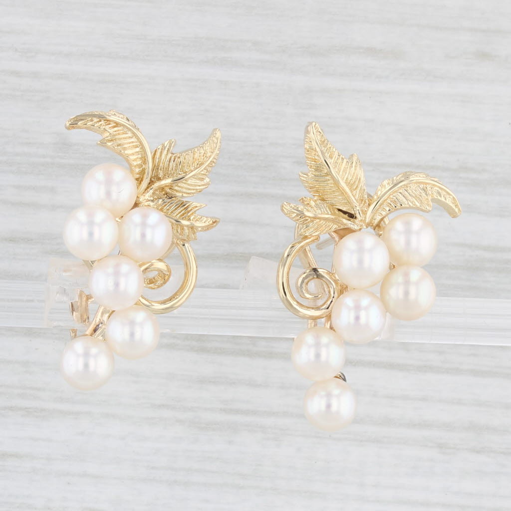 Light Gray Mikimoto Cultured Pearl Cluster Grape Bunch Drop Earrings 14k Gold Omega Backs