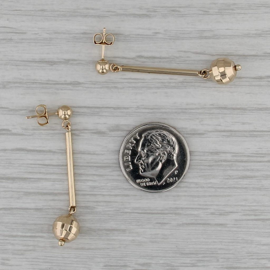 Disco Ball Bead Dangle Earrings 14k Yellow Gold Bar Drops