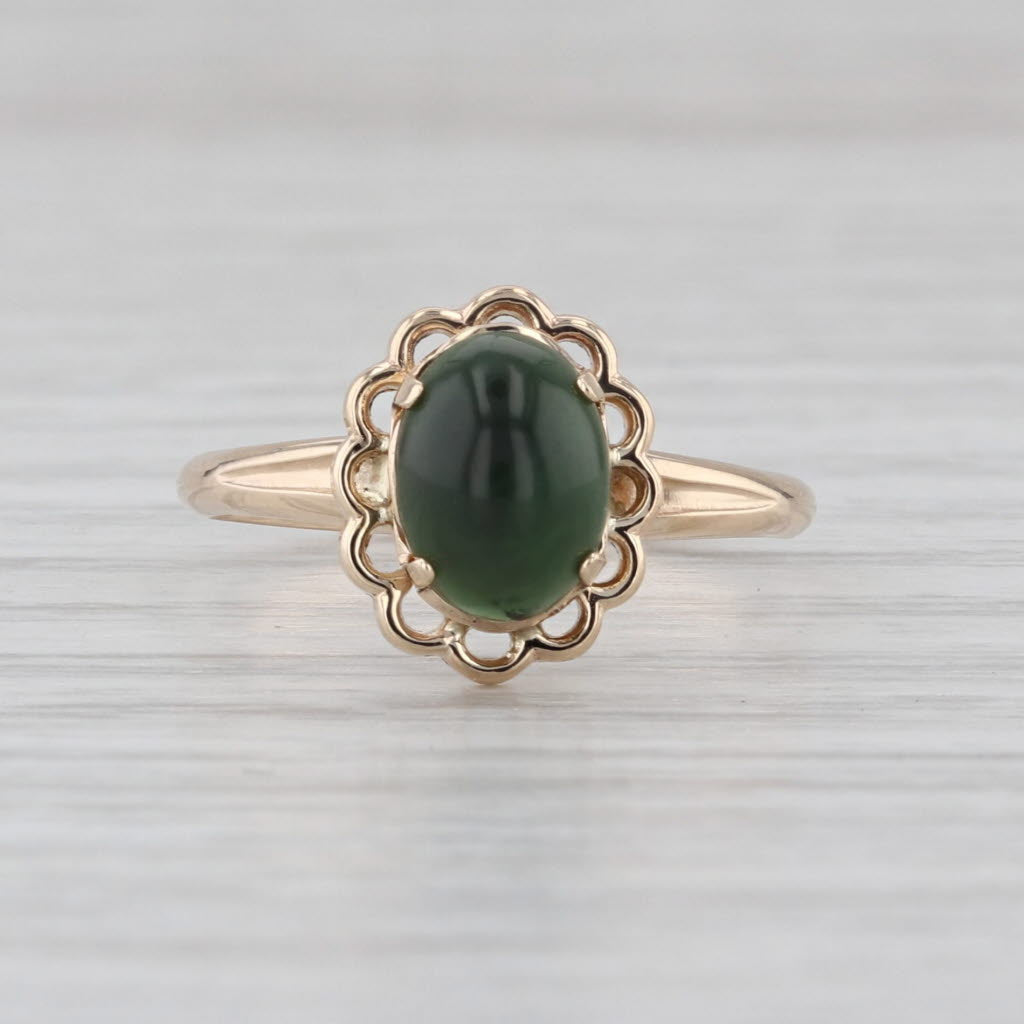 Green Resin Cabochon Ring 10k Yellow Gold Size 5.75