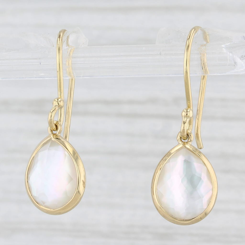 Light Gray Ippolita Mother of Pearl Quartz Teardrop Earrings 18k Gold Pear Solitaires