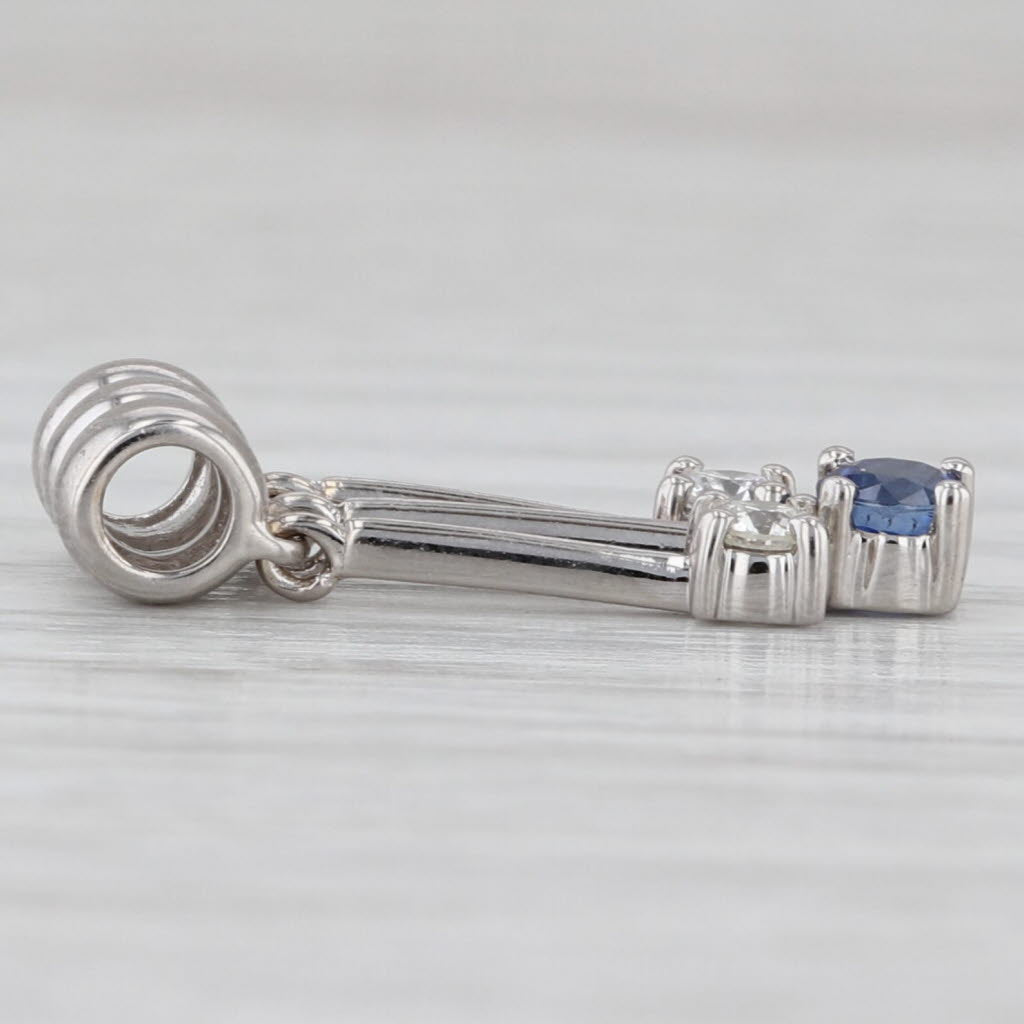 Light Gray 0.32ctw Diamond Blue Sapphire Pendant 18k White Gold Slide 3-Stone Fringe