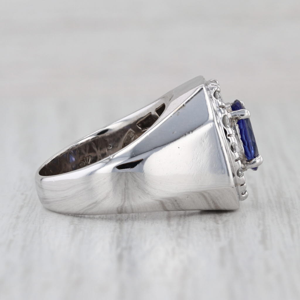 3ctw Tanzanite Diamond Halo Ring 14k White Gold Size 9 Men's