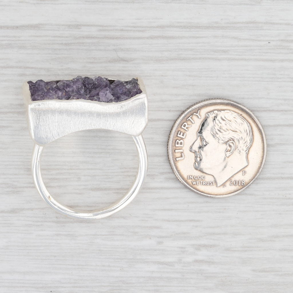 New Nina Wynn Ring Druzy Amethyst Size 7 Sterling Silver Statement