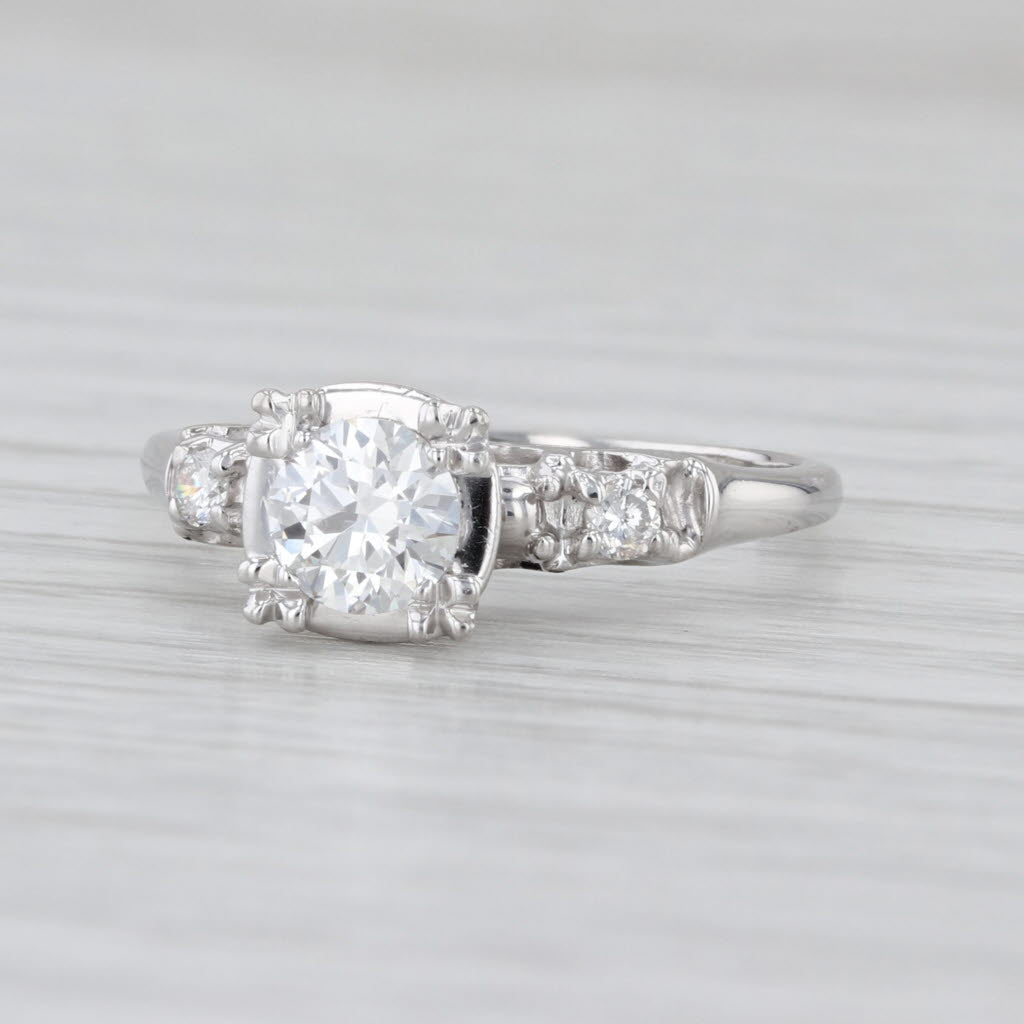 Vintage Round 0.64ctw Diamond Engagement Ring 900 Platinum Size 7.25