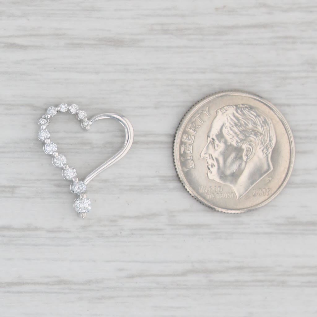 Light Gray 0.23ctw Diamond Open Heart Pendant 14k White Gold Floating