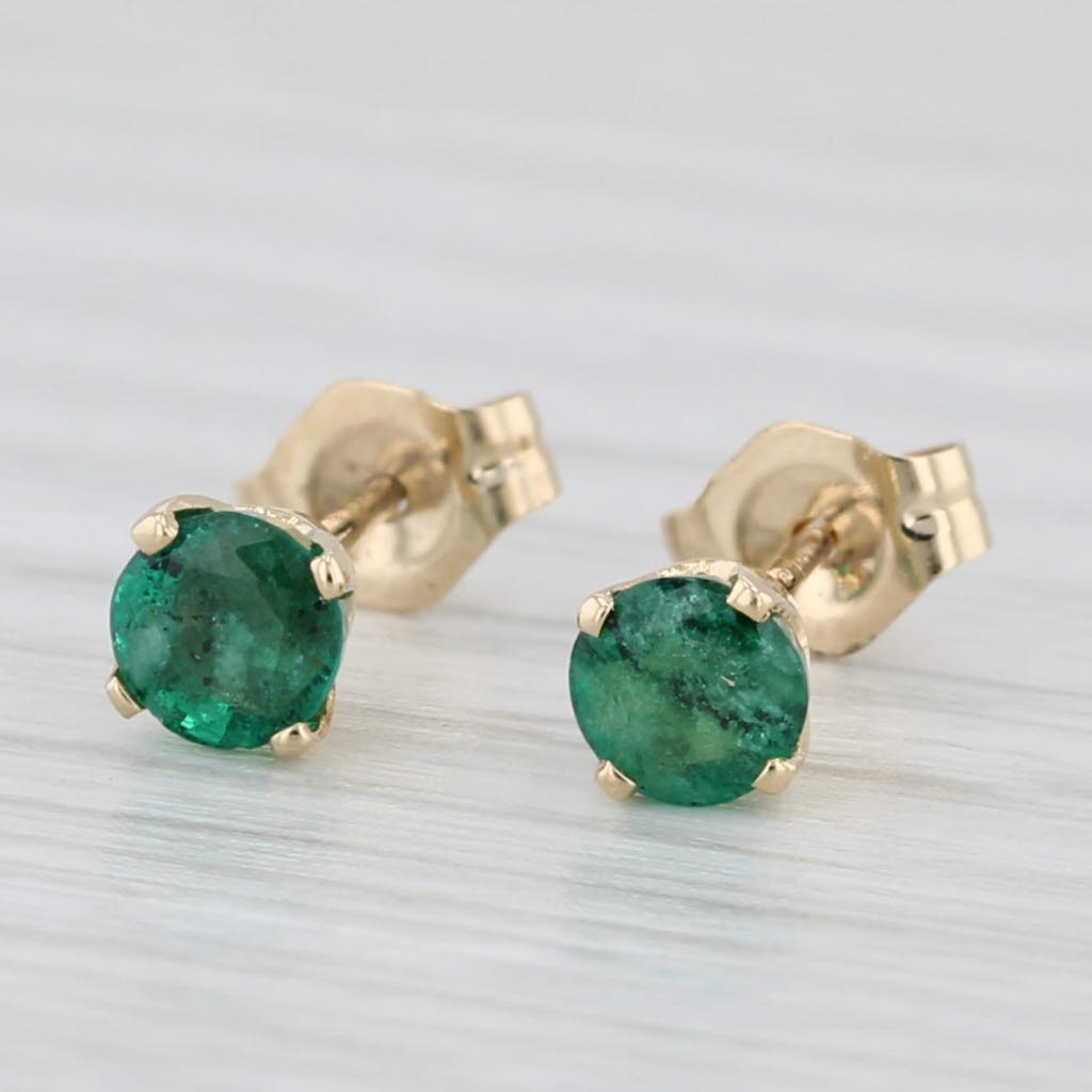 Light Gray 0.40ctw Emerald Round Solitaire Stud Earrings 14k Yellow Gold