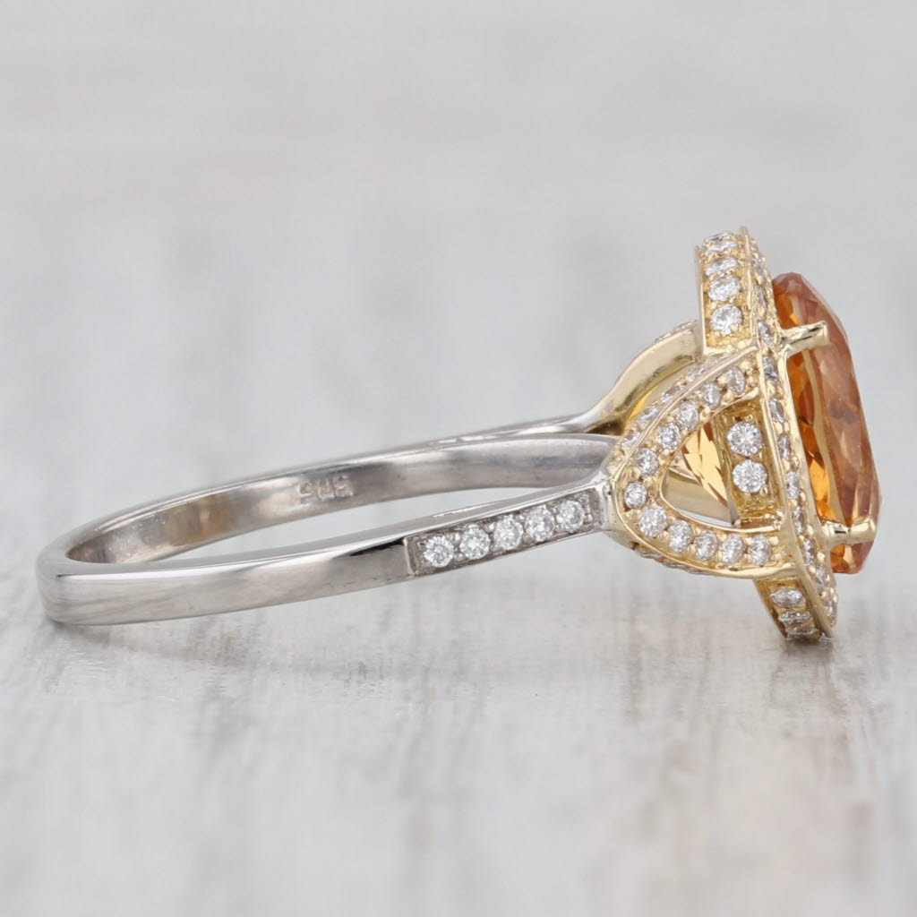 Light Gray 3.05ctw Orange Topaz Diamond Halo Ring 14k Yellow White Gold Size 6.5