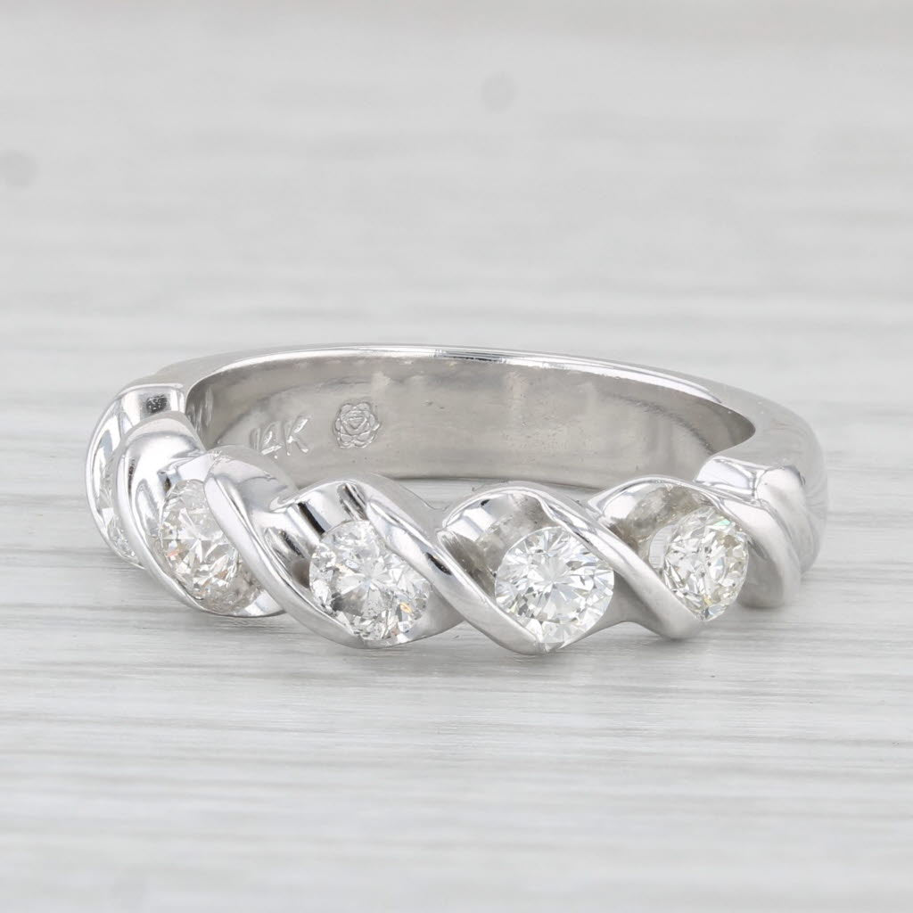 Light Gray 0.90ctw Diamond Wedding Anniversary Ring 14k White Gold Size 7 Stackable