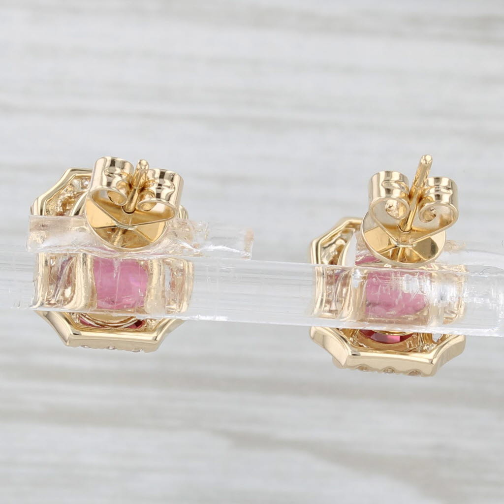 Light Gray New 3.52ctw Pink Touramline Diamond Halo Stud Earrings 14k Yellow Gold