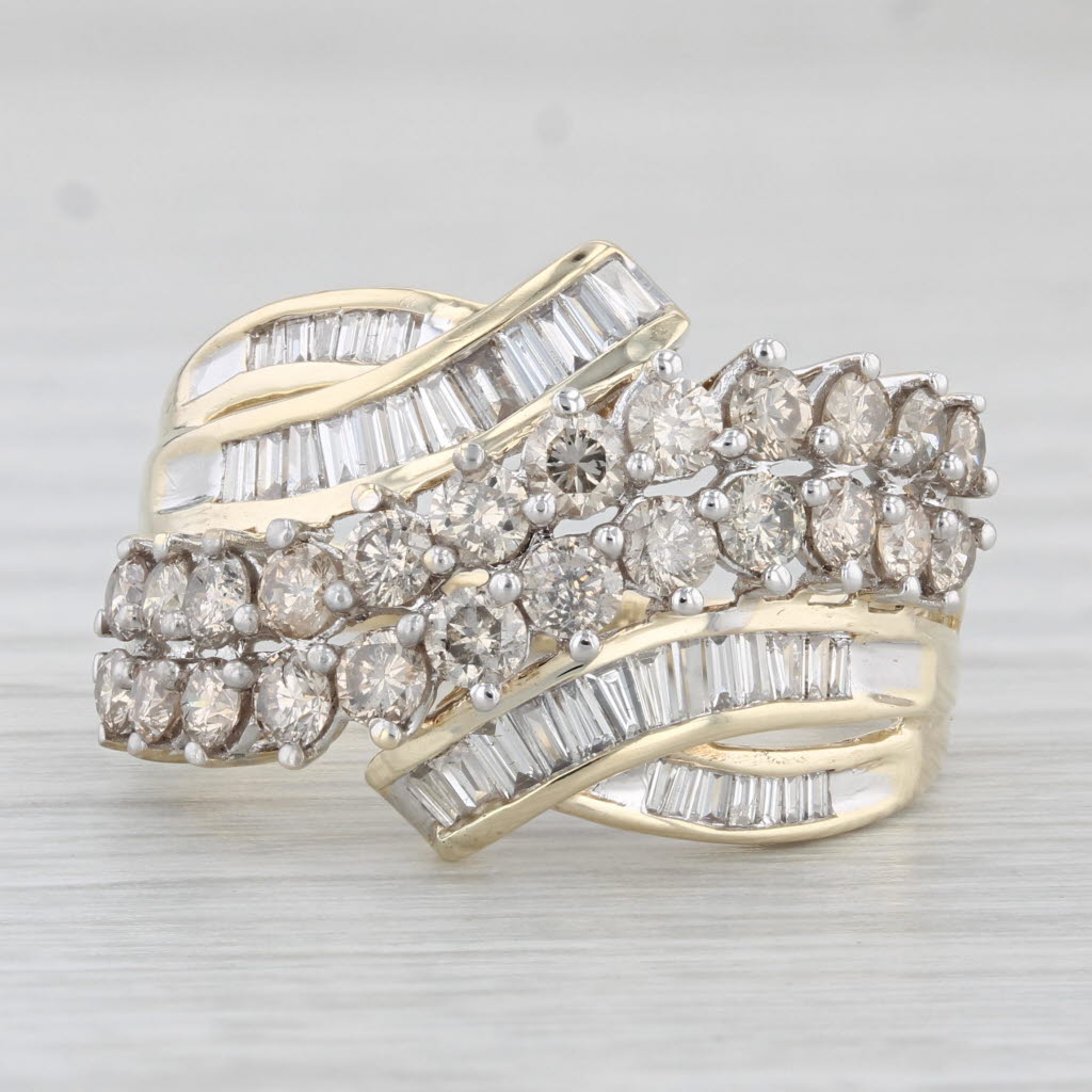 Light Gray 2.10ctw Diamond Cluster Bypass Ring 10k Yellow Gold Size 9 Cocktail