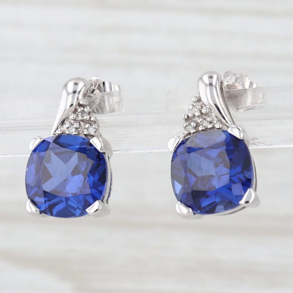 Light Gray 5.90ctw Lab Created Sapphire Diamond Stud Earrings 10k White Gold