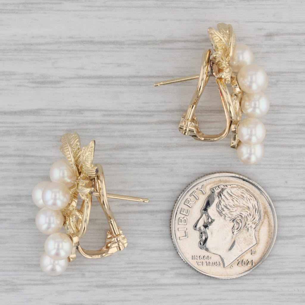 Gray Mikimoto Cultured Pearl Cluster Grape Bunch Drop Earrings 14k Gold Omega Backs