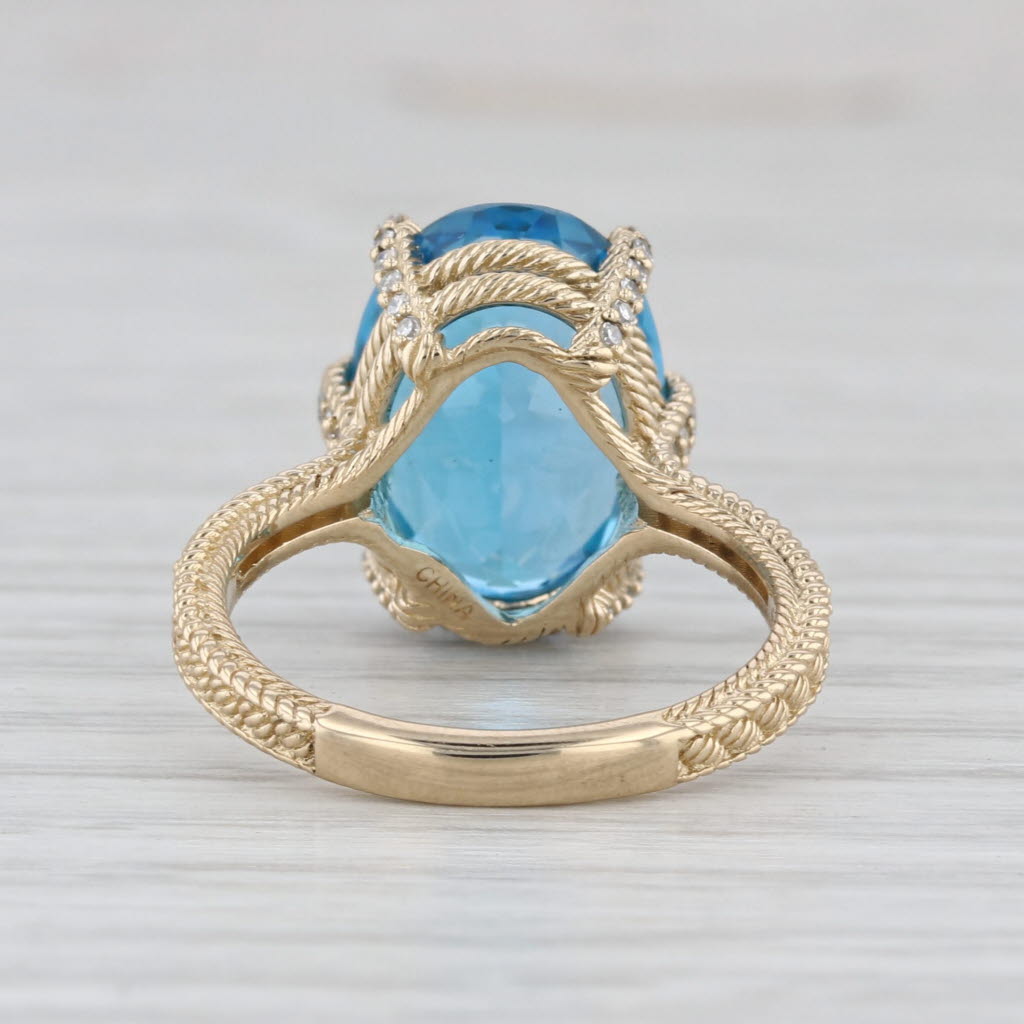 Judith Ripka 7.80ctw Oval Blue Topaz Diamond Ring 14k Yellow Gold Size 6.25
