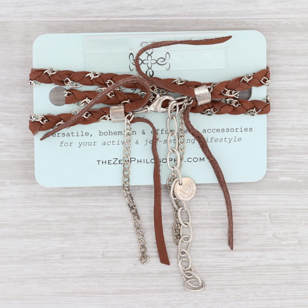 New Nina Wynn Cordelia Necklace Woven Brown Leather Tags Druzy Quartz