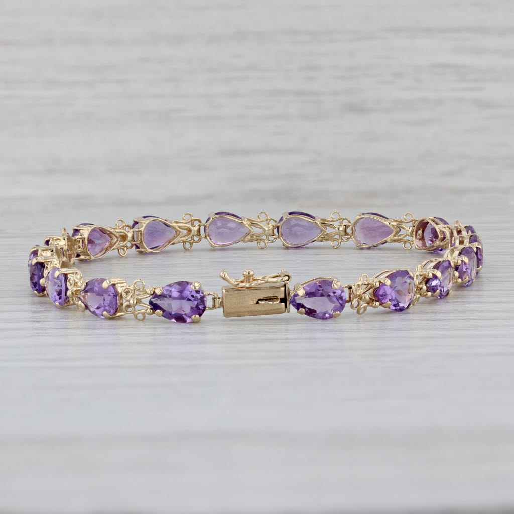 Gray 10.80ctw Amethyst Tennis Bracelet 14k Yellow Gold 7.5" 5.4mm