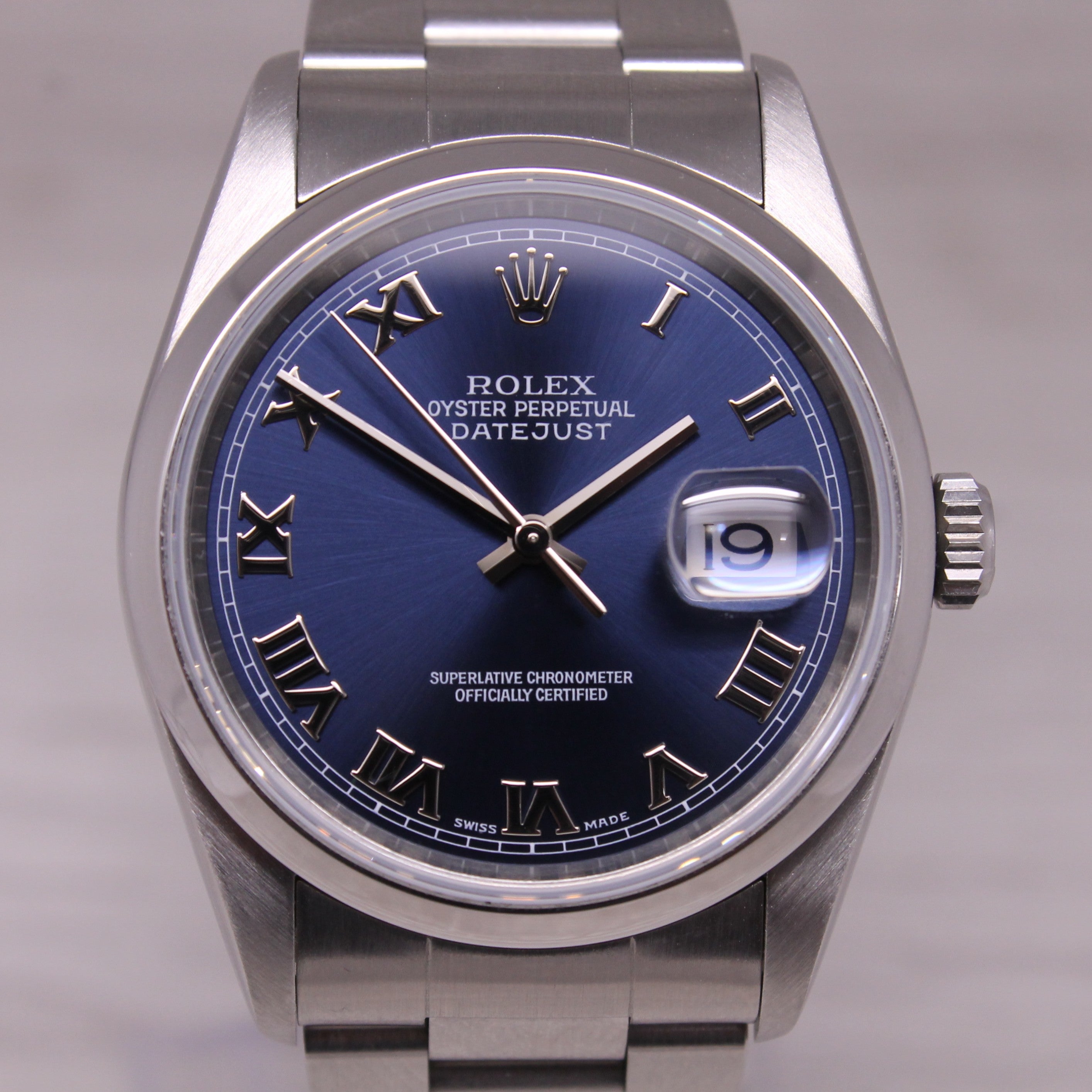 1999 Rolex Datejust 16200 36mm Steel Automatic Oyster Box Paper Blue Roman Dial