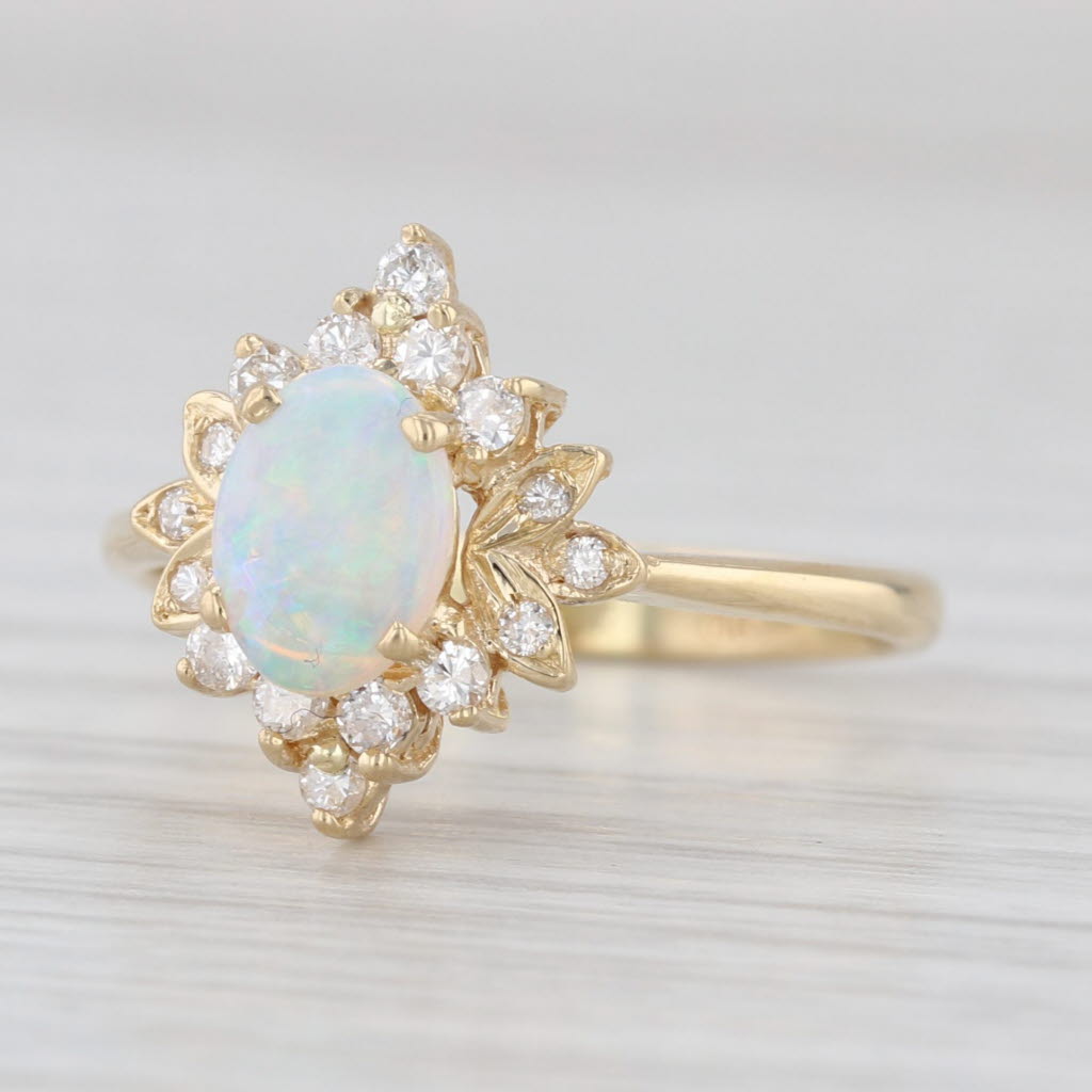 Opal Cabochon Diamond Halo Ring 18k Yellow Gold Size 6.25