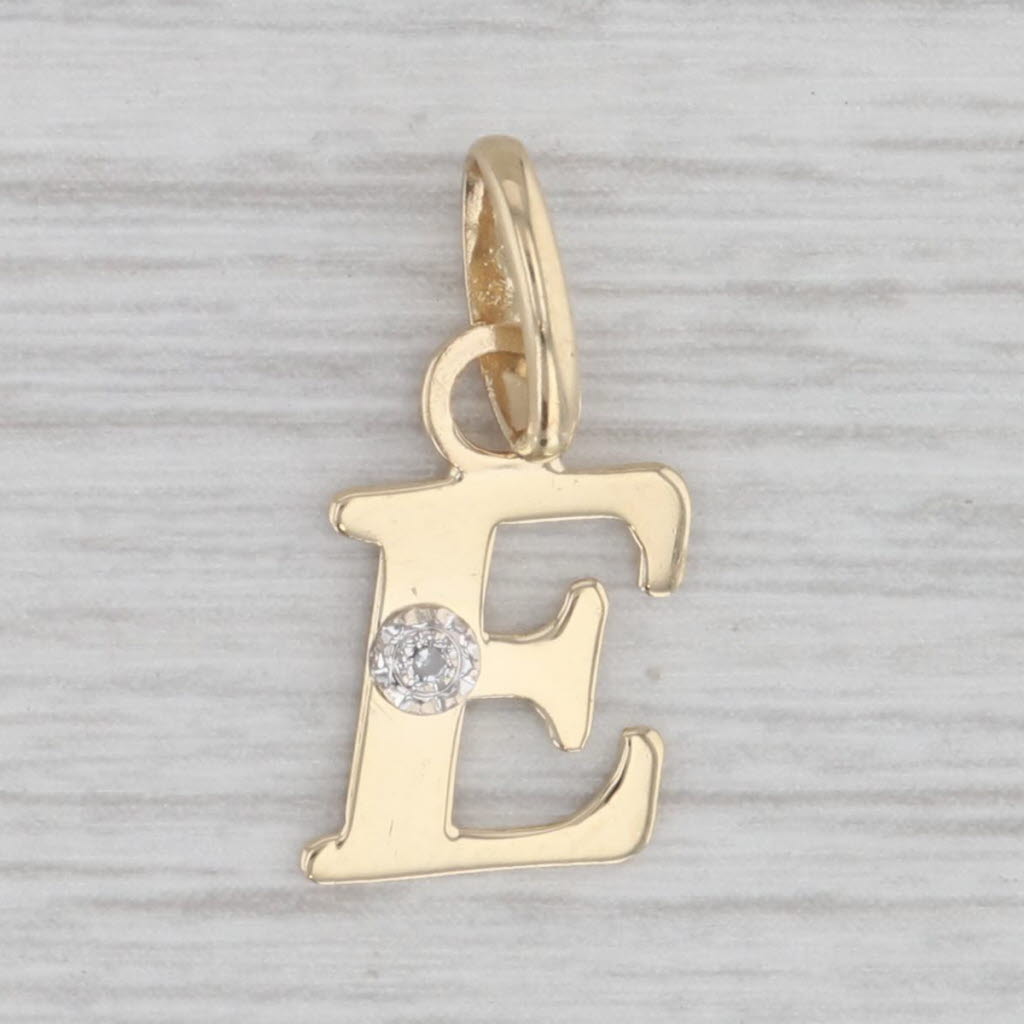 Gray Diamond Accented Letter Initial E Pendant 14k Yellow Gold Charm