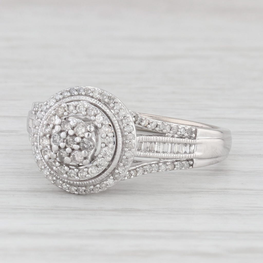 Light Gray 0.38ctw Diamond Halo Engagement Ring 10k White Gold Size 7 Cathedral Band