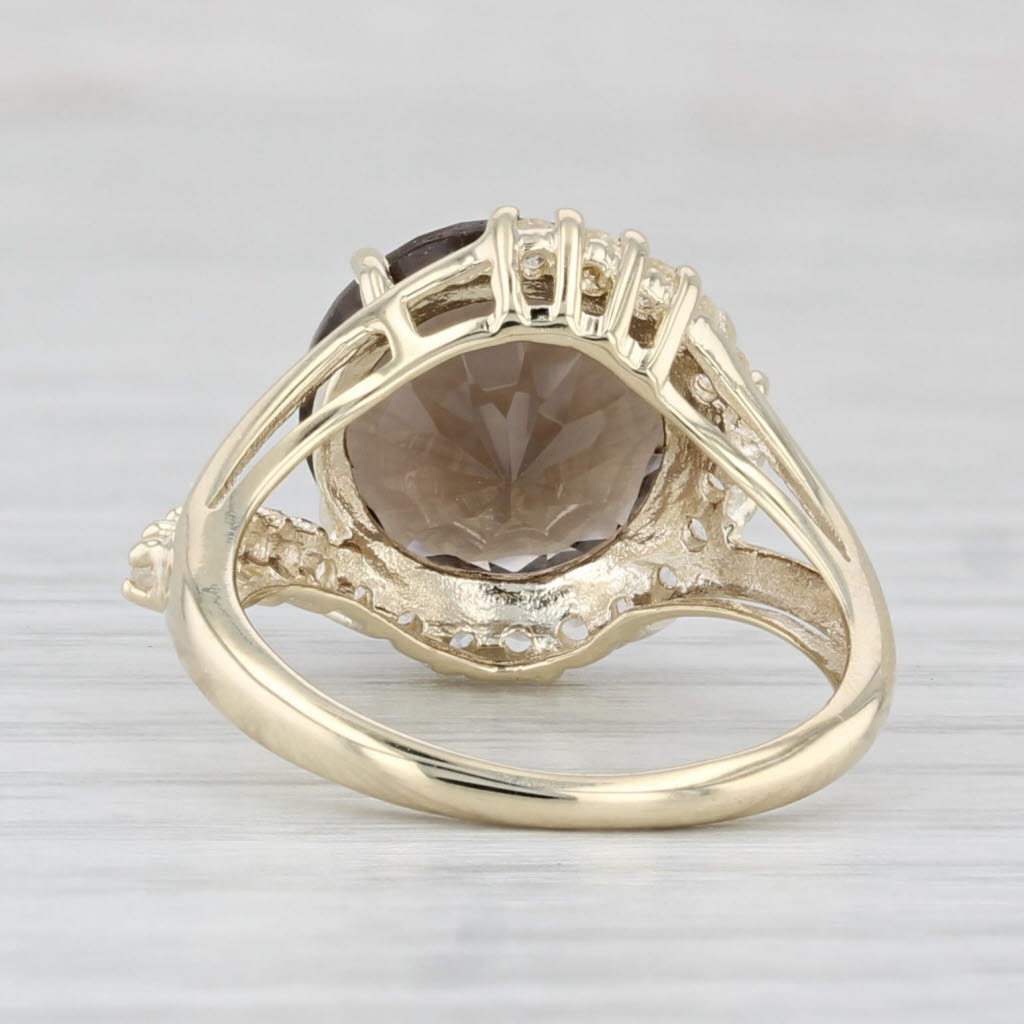 Light Gray 4.65ctw Smoky Quartz White Topaz Halo Ring 10k Yellow Gold Size 5.5
