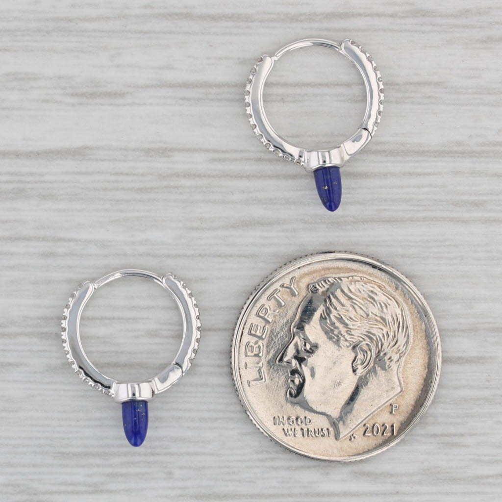 Gray New Lapis Lazuli Diamond Hoop Earrings 14k White Gold Huggie Hoops