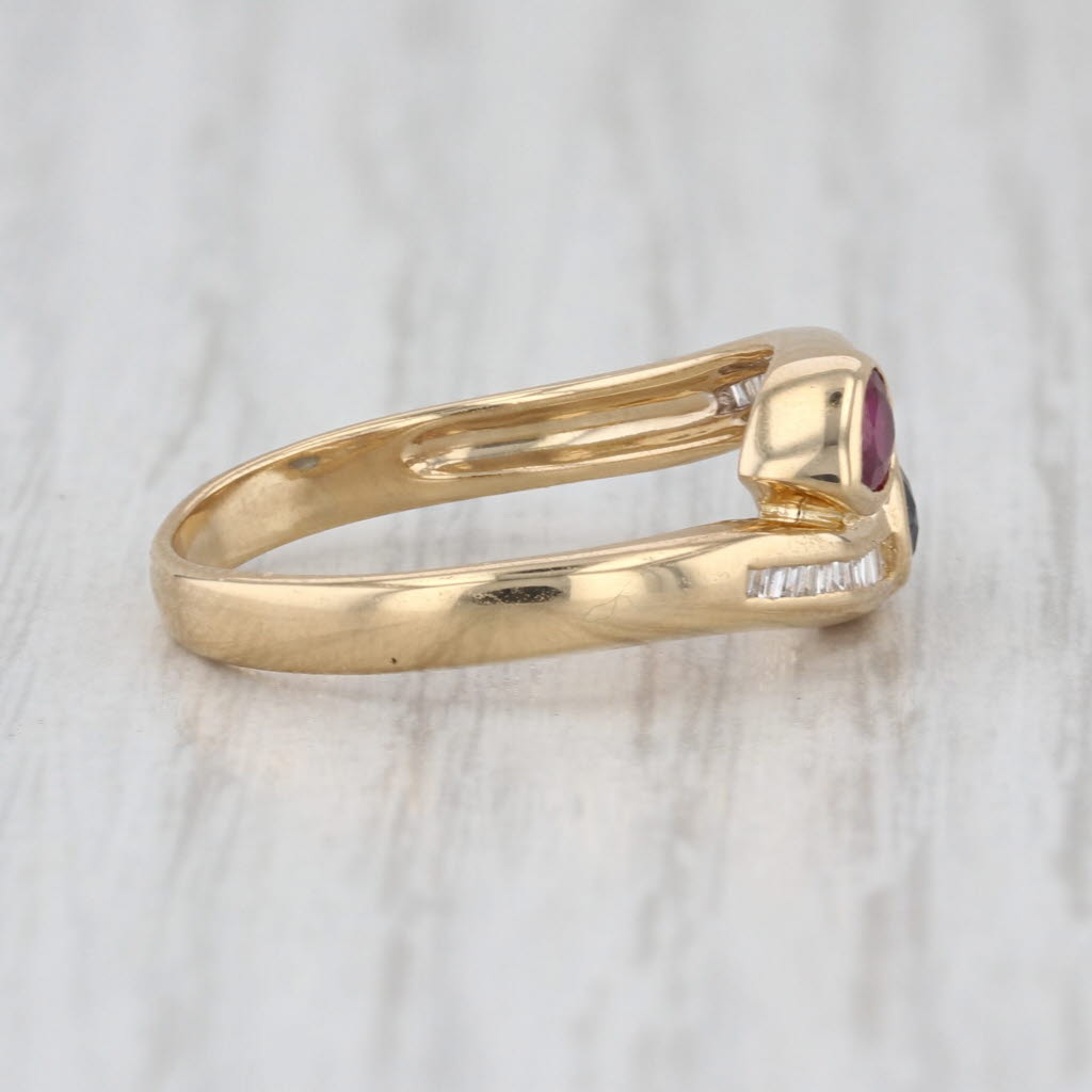 0.61ctw Ruby Blue Sapphire Diamond Bypass Ring 18k Yellow Gold Size 6-6.25