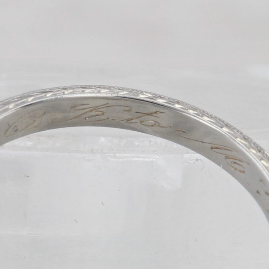 Light Gray Art Deco Wheat Pattern Wedding Band 18k White Gold Size 7 Stackable Ring