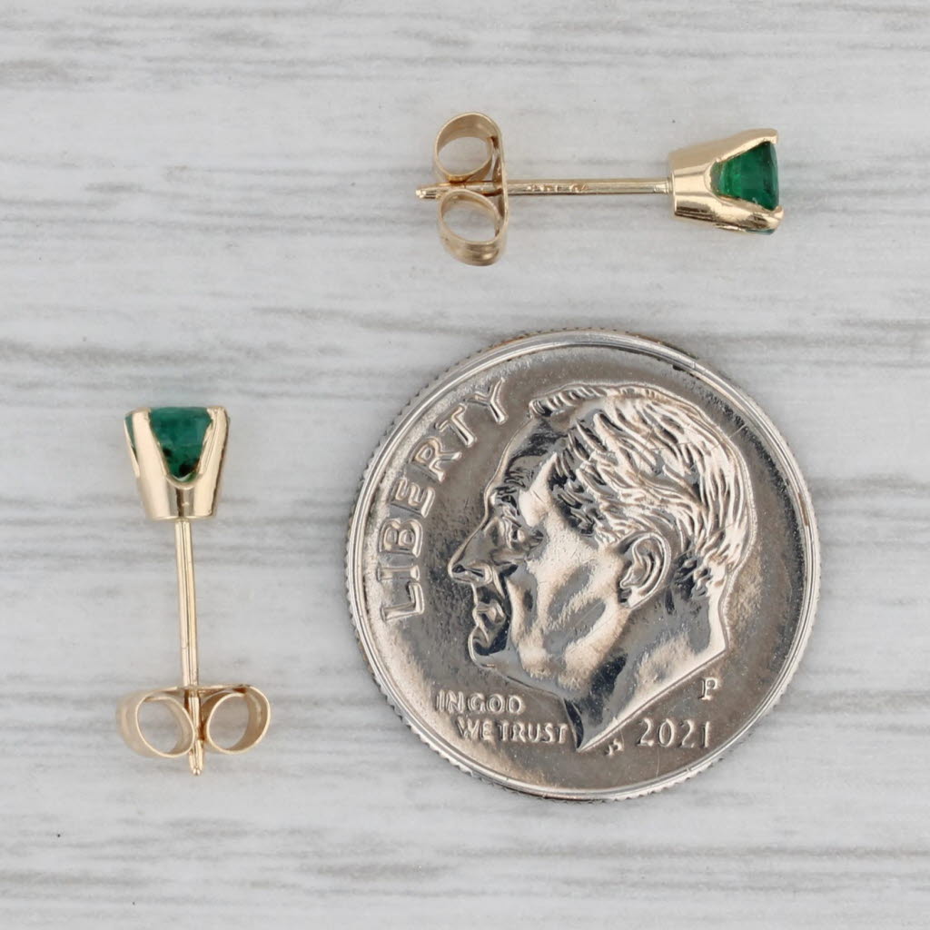 Gray 0.40ctw Emerald Round Solitaire Stud Earrings 14k Yellow Gold