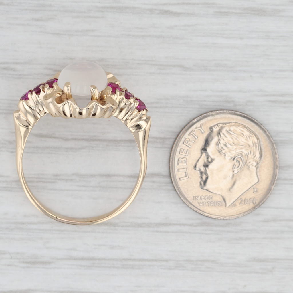 Retro Moonstone Lab Created Ruby Ring 14k Yellow Gold Size 9.75