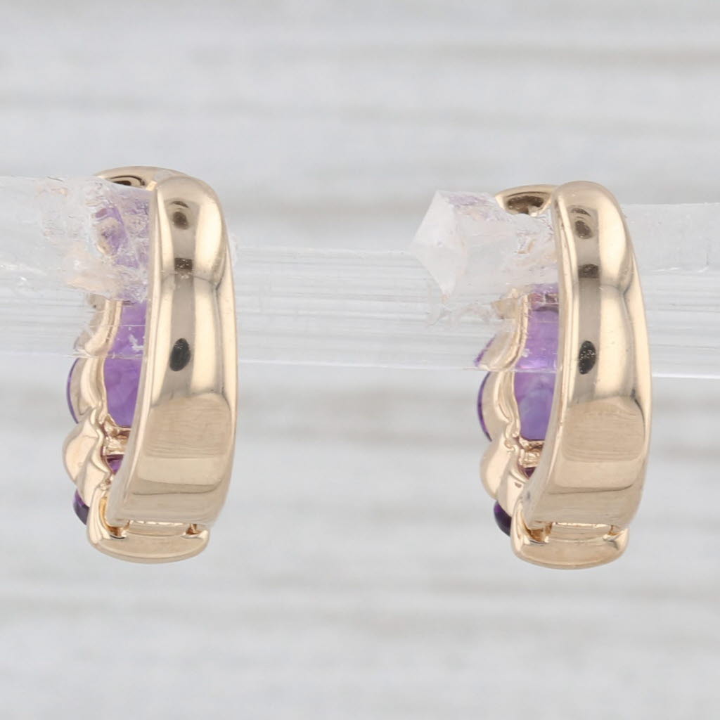 Light Gray 1.30ctw Amethyst Small Hoop Huggie Earrings 14k Yellow Gold Hinged Snap Top