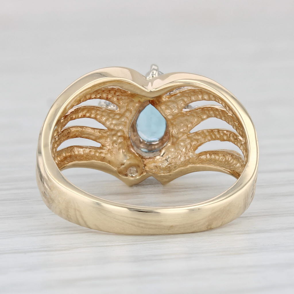 Light Gray 0.86ct Pear Blue Topaz Diamond Ring 14k Yellow Gold Size 7 Contoured V