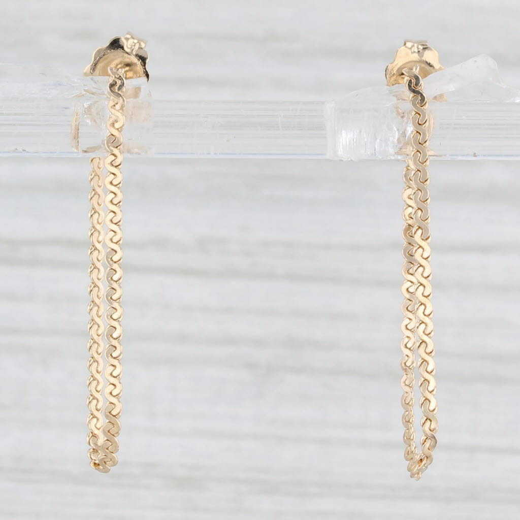 Light Gray Woven Chain Dangle Earrings 14k Yellow Gold