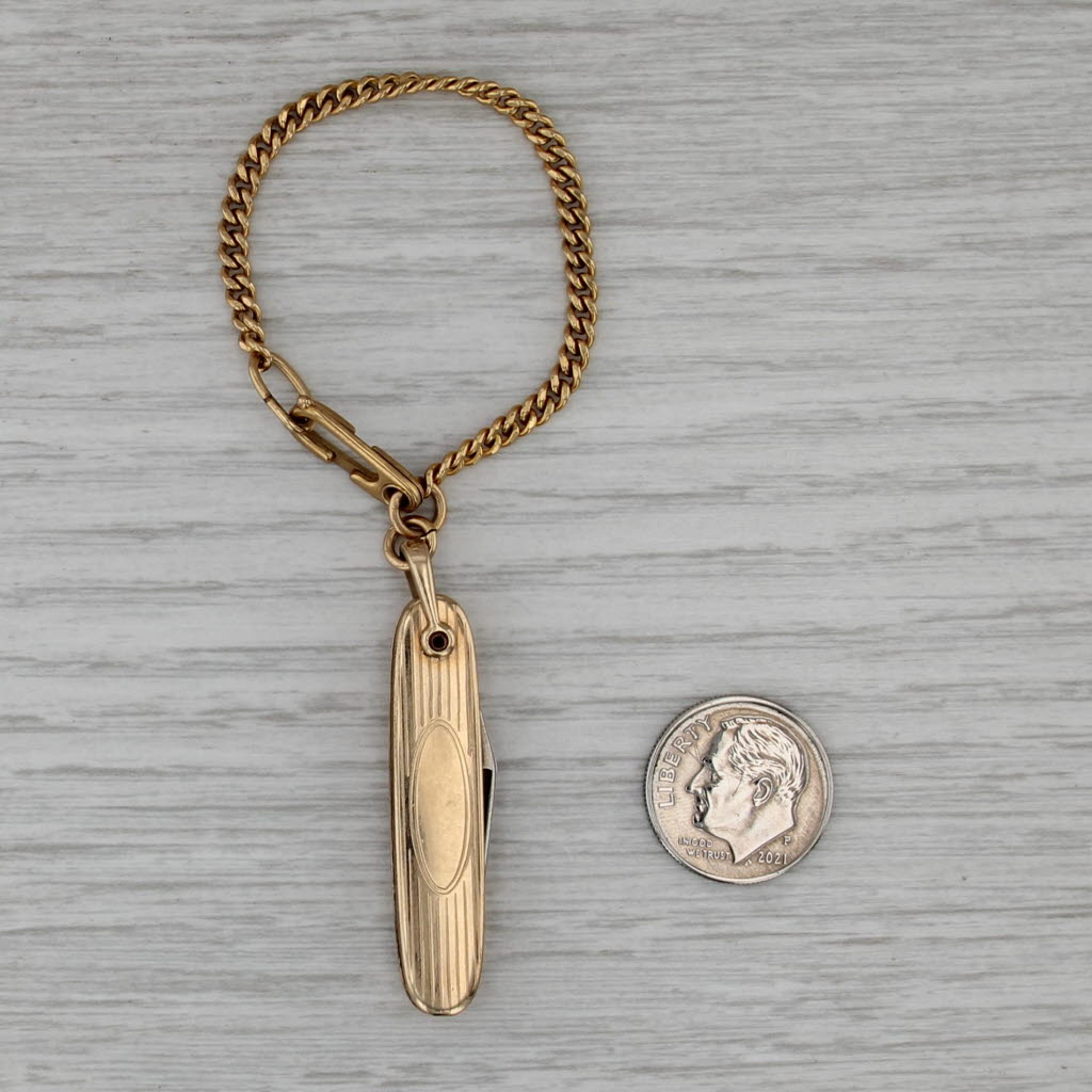 Vintage Single Blade Pocket Knife w/ Chain 14k Gold Filled Engravable