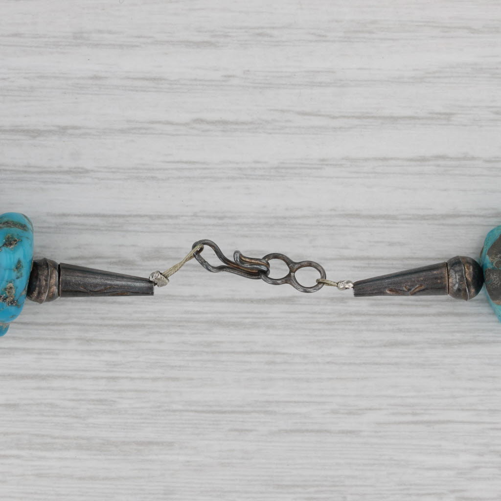 Native American Turquoise Bead Necklace Sterling Silver 17.5" Vintage Statement