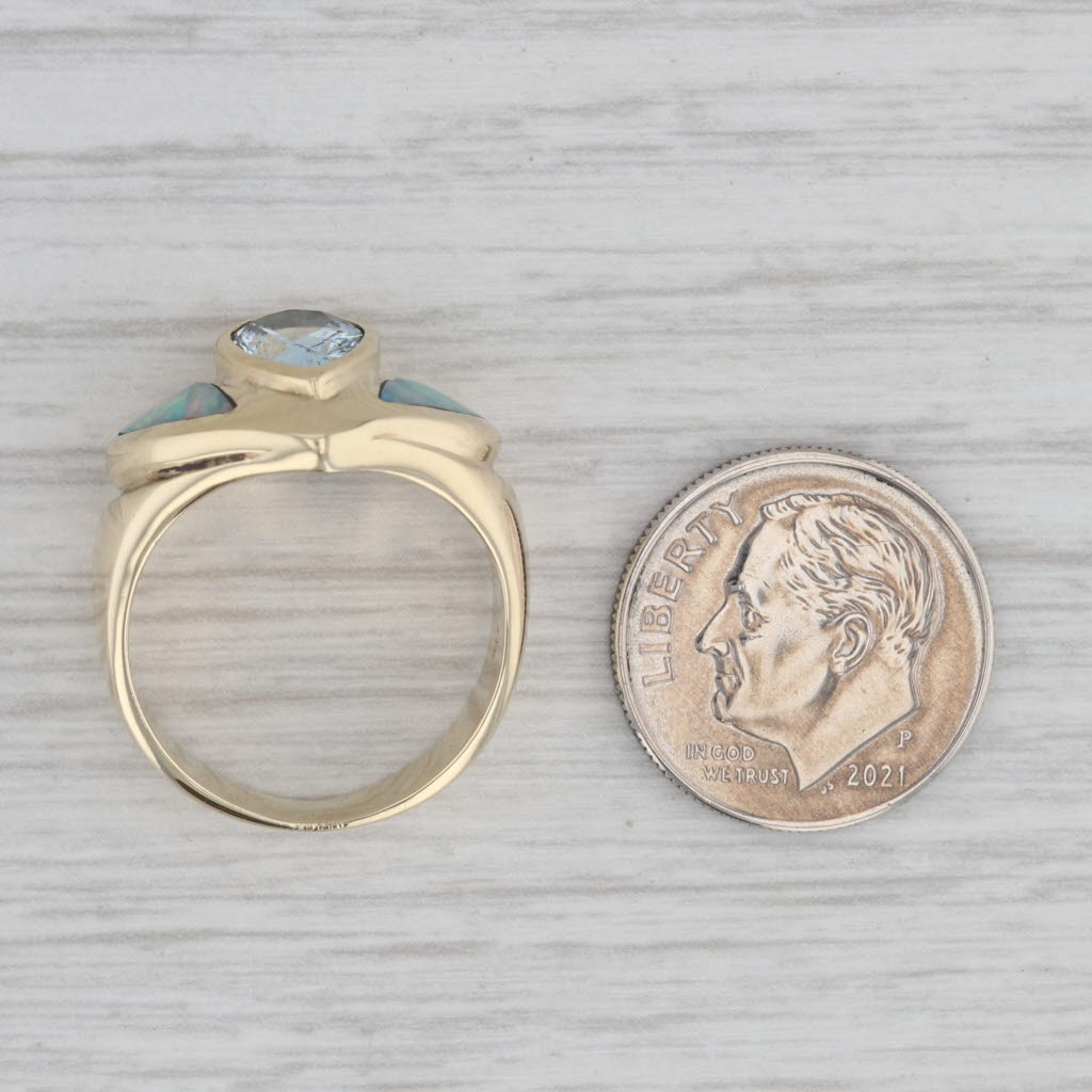 Gray Pear Aquamarine Opal Ring 14k Yellow Gold Size 6.75