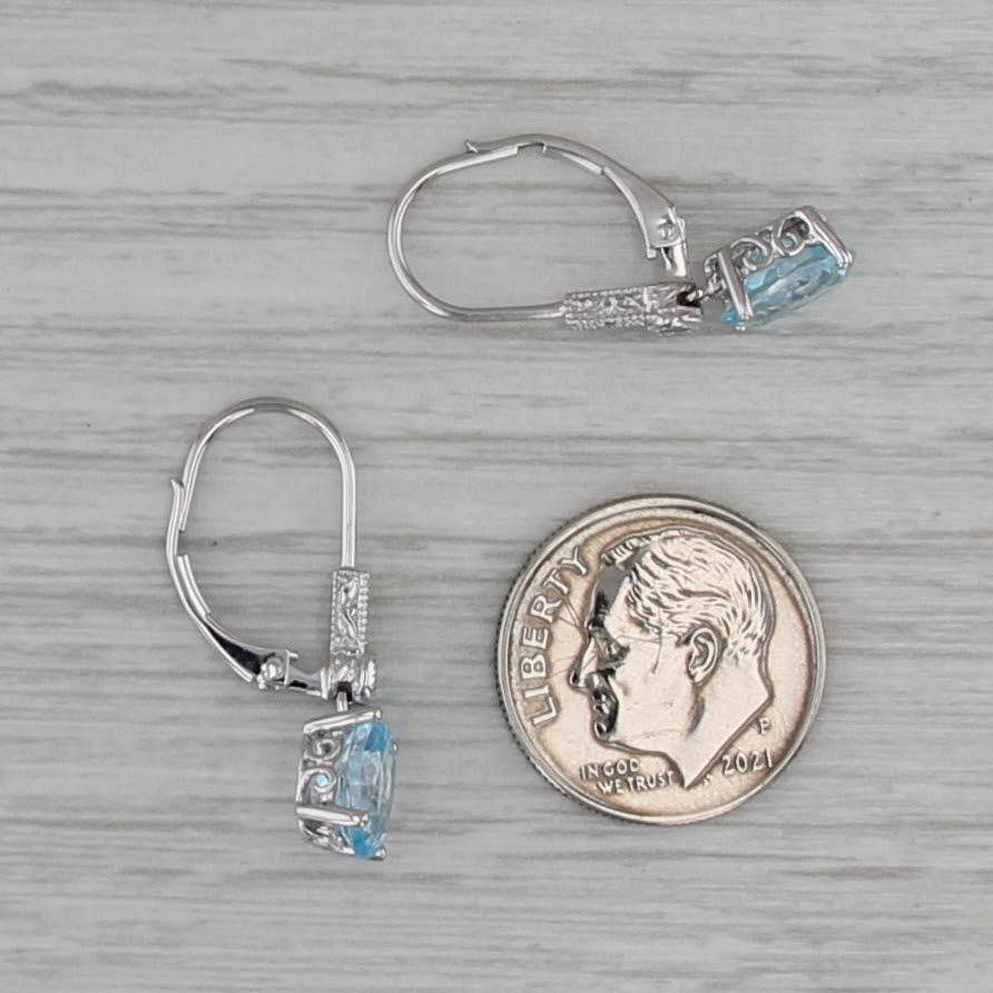 2.84ctw Blue Topaz Diamond Drop Earrings 10k White Gold Lever Back Drops