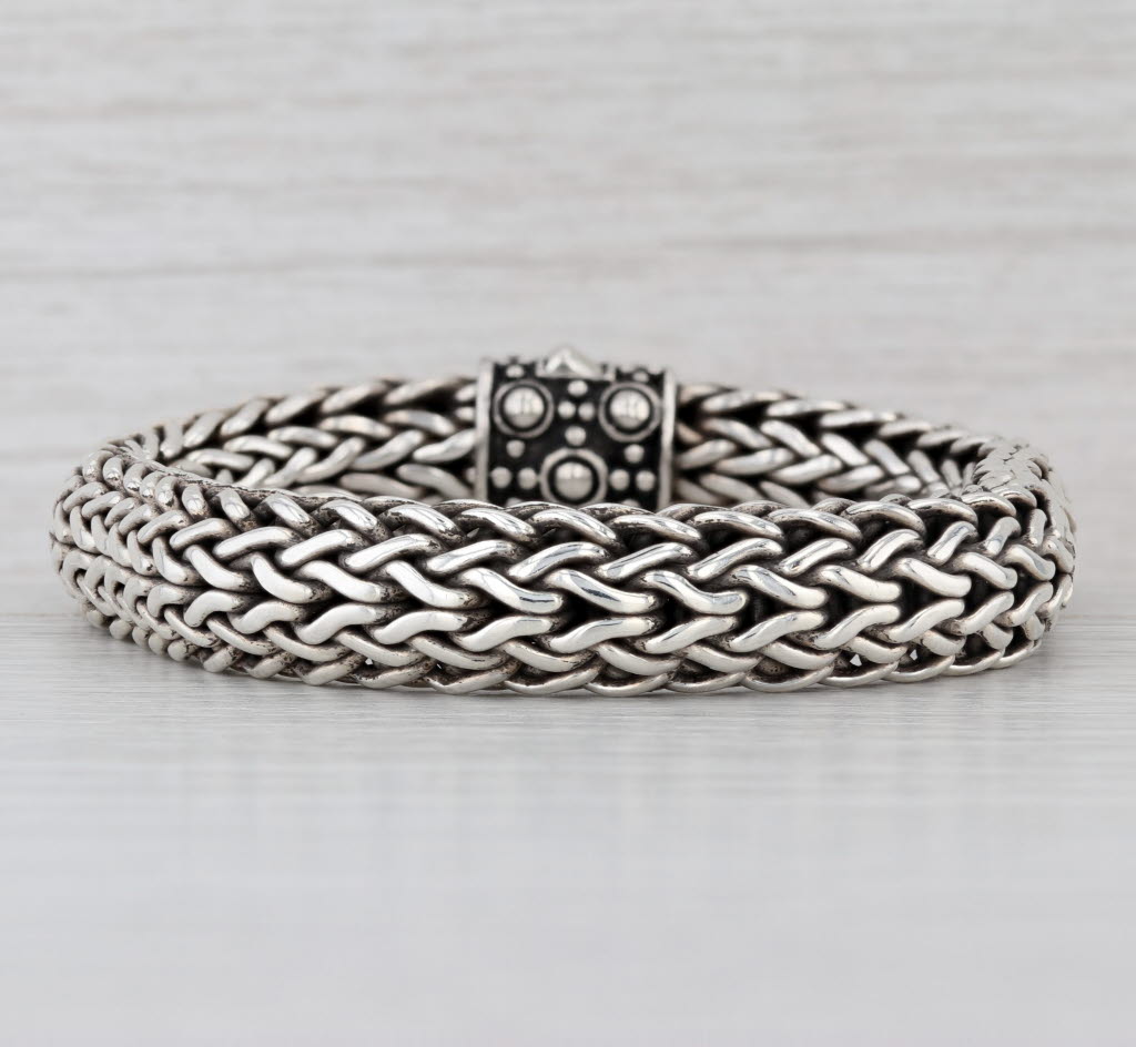 John Hardy Jaisalmer Dot Wheat Chain Bracelet Sterling Silver 18k Gold 6.75"