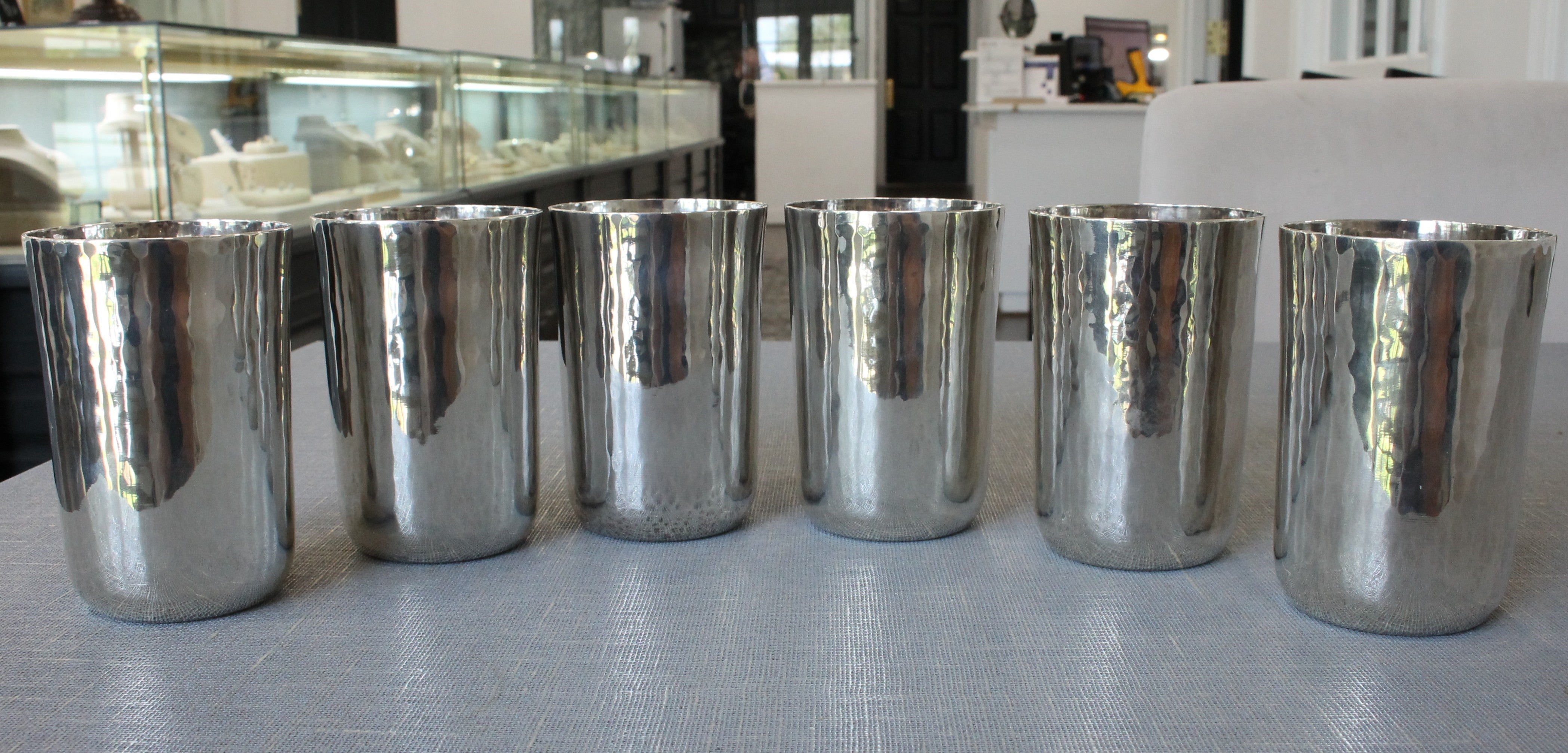 Light Slate Gray Tiffany & Co Set of 6 Goblets Sterling Silver 15602 4811 Hammered Cups Vintage