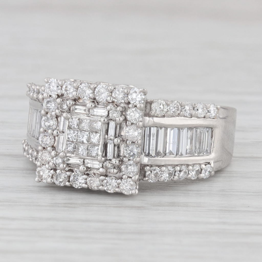 Light Gray 1.28ctw Princess Diamond Halo Engagement Ring 14k White Gold Size 7