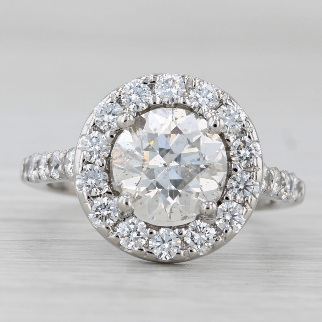 Gray 3.25ctw Round Diamond Halo Engagement Ring 14k White Gold Size 7 GIA
