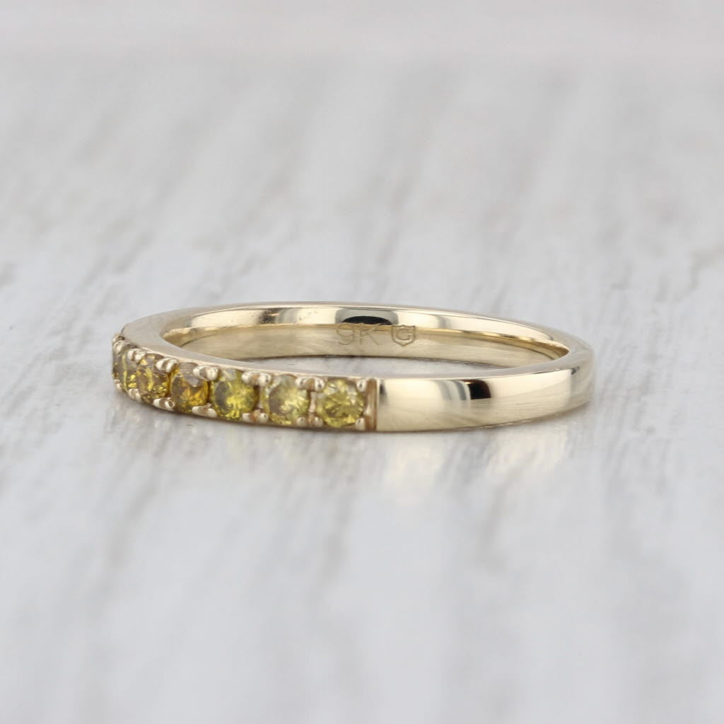 0.51ctw Yellow Diamond Ring 9k Yellow Gold Size 6.25 Stackable Wedding Band COA