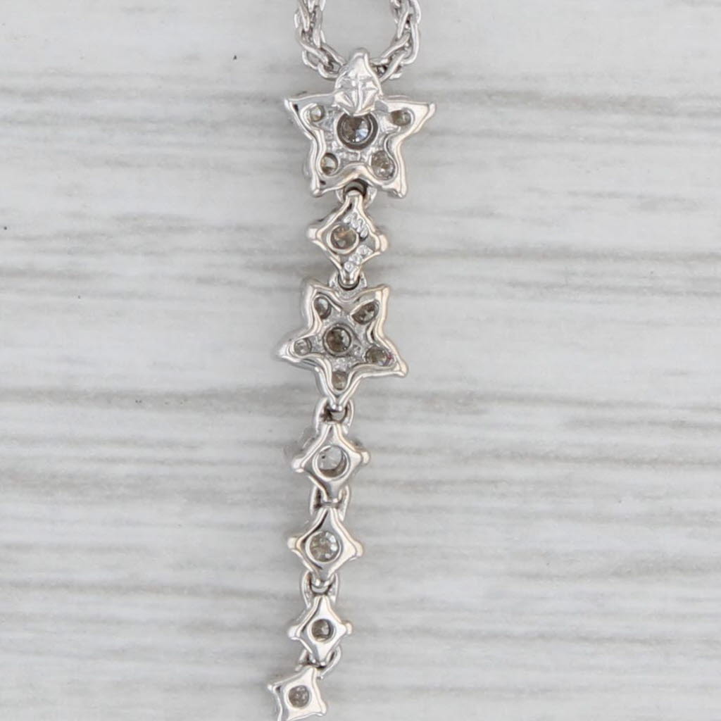 Gray 0.23ctw Diamond Flower Dangle Journey Pendant 14k White Gold 15.5" Wheat Chain