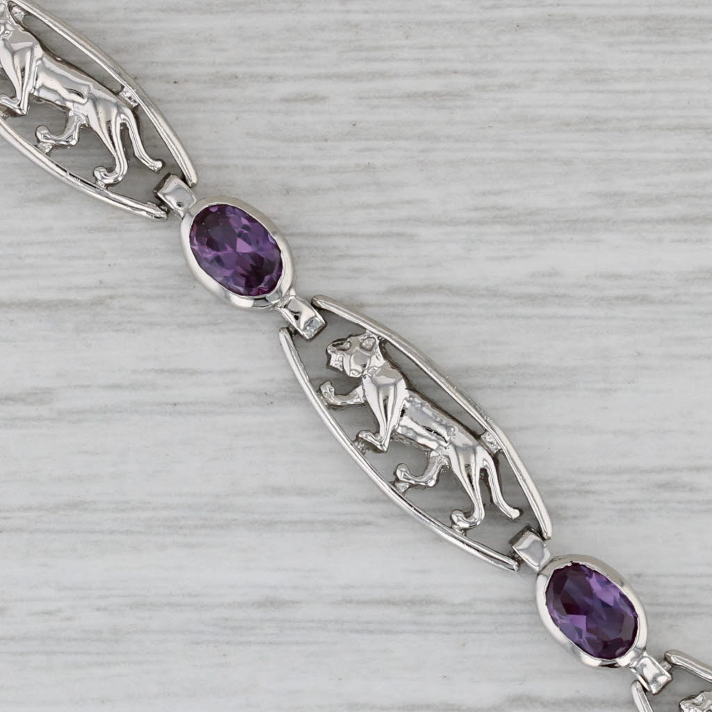 Gray 3.70ctw Purple Lab Created Sapphire Panther Bracelet Sterling Silver 7 1/4"