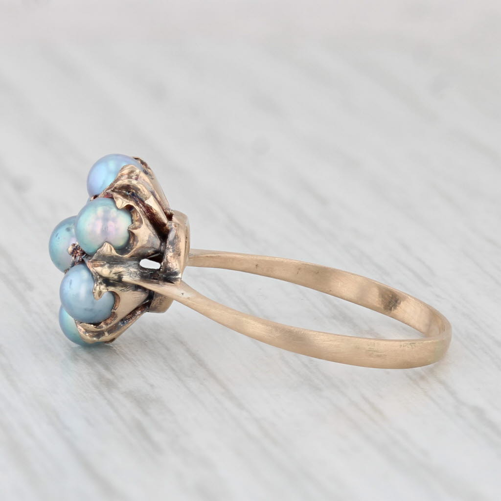 Light Gray Gray Cultured Pearl Cluster Ring 14k Yellow Gold Size 5.75 Vintage