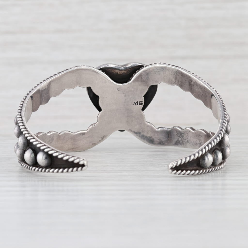 Vintage Southwestern Green Resin Heart Sterling Silver Cuff Bracelet